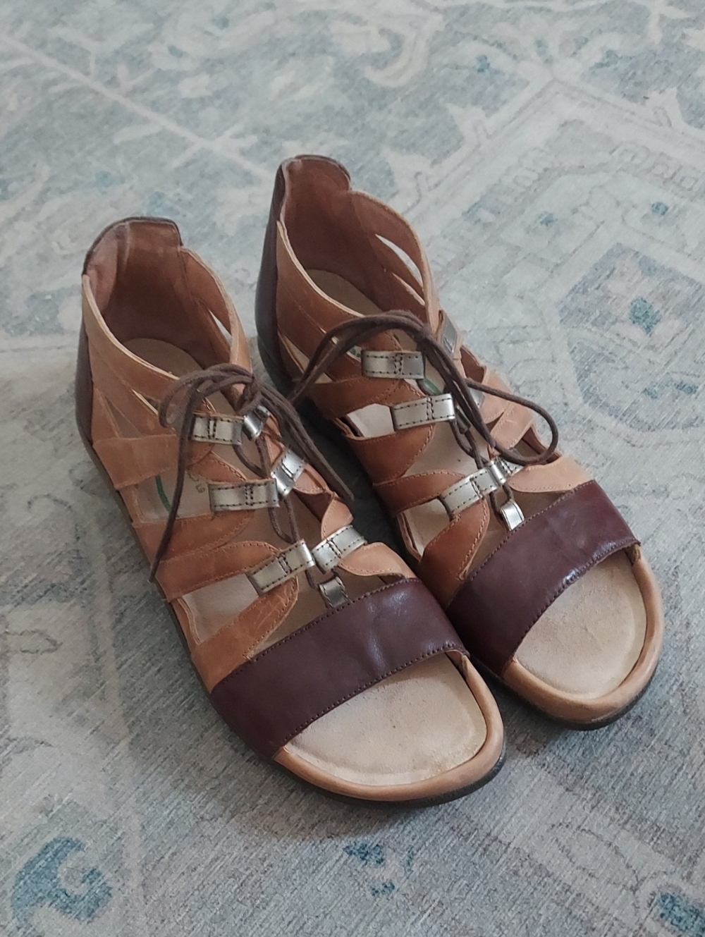 Naot Selo Leather Gladiator Sandals Lace Up Shoes 40 9 Tan Brown Neutral Comfort - Picture 2 of 11